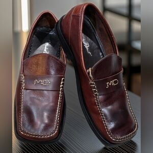 Michel Domit Brown Leather Loafers Burgundy